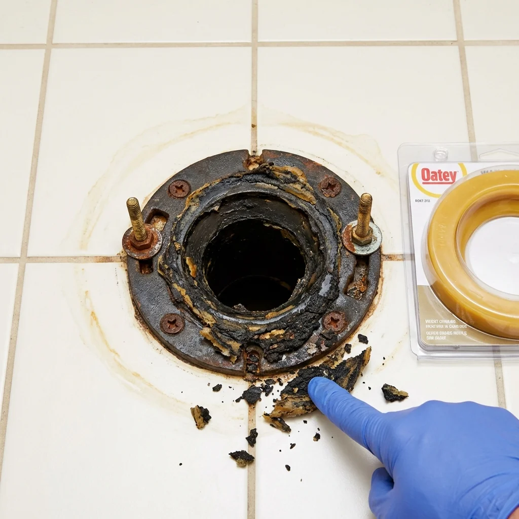 Failed wax ring showing water seepage at the base of a toilet in a Pottsville, PA home