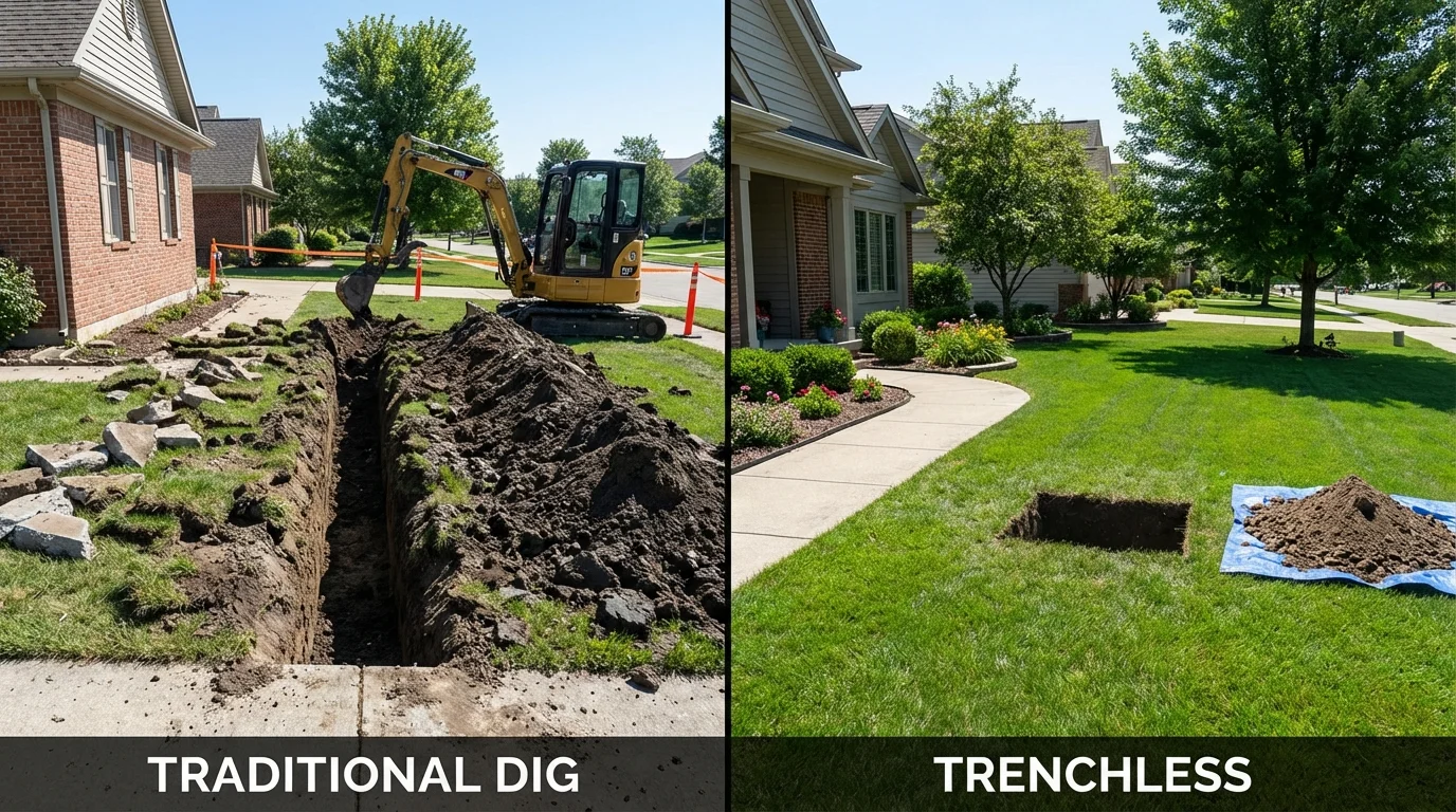 Trenchless sewer repair with minimal yard damage versus traditional excavation in Pottsville, PA